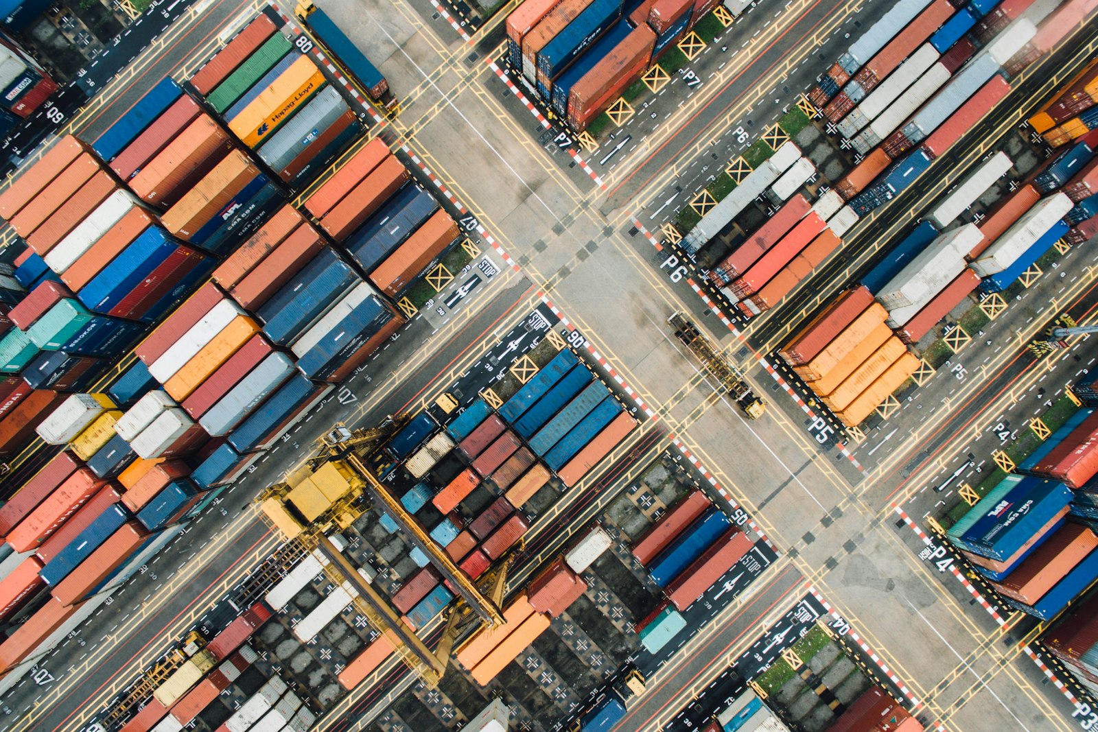 Aerial view of a shipping container terminal